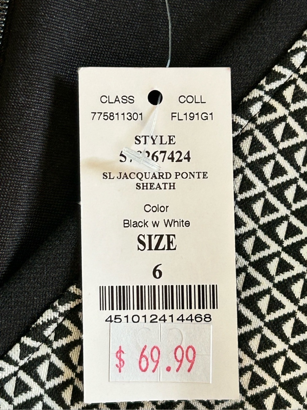 White House Black Market Black & White Fitted Midi Sheath Dress Zip Closure Sz 6 - Picture 5 of 11